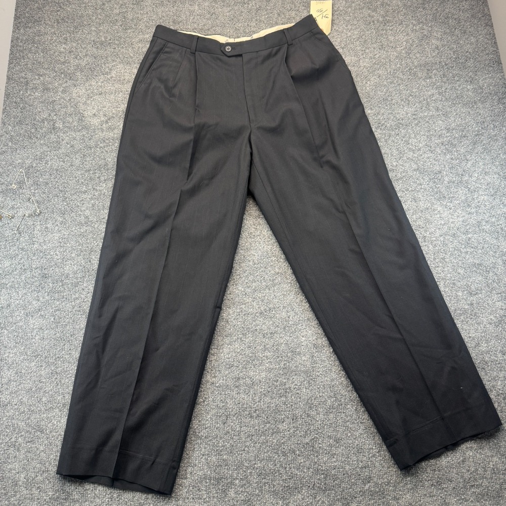 Vtg Mens Dress Pants 34x30 Black Pleated Professional Office Career Straight Leg